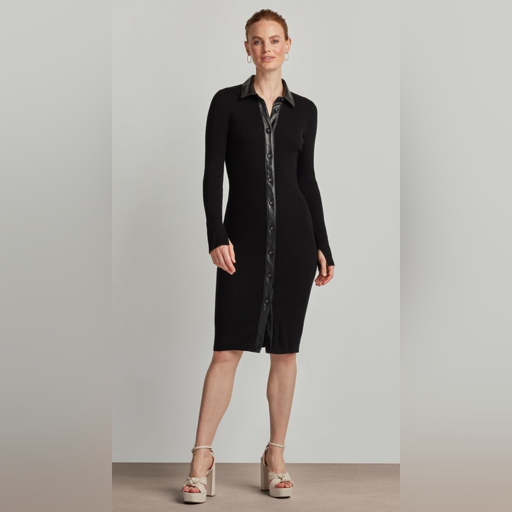 NWT Ellen Tracy Front Button Rib Knit Button Front Black‎ Woman’s Size XL